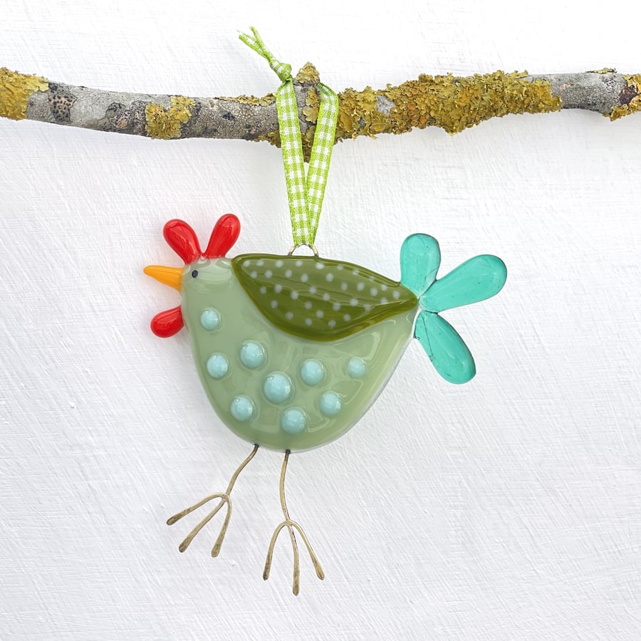 Spotty Fused Glass Chicken Decoration