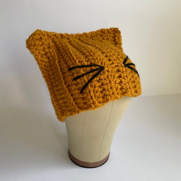 Cosy Crochet Hat, Beanie Style Cat Hat for Child or Teen