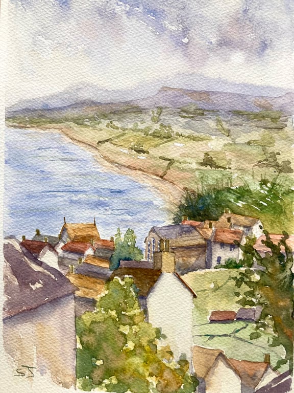 Staithes village Yorkshire coast Robinhoods Bay watercolour art 