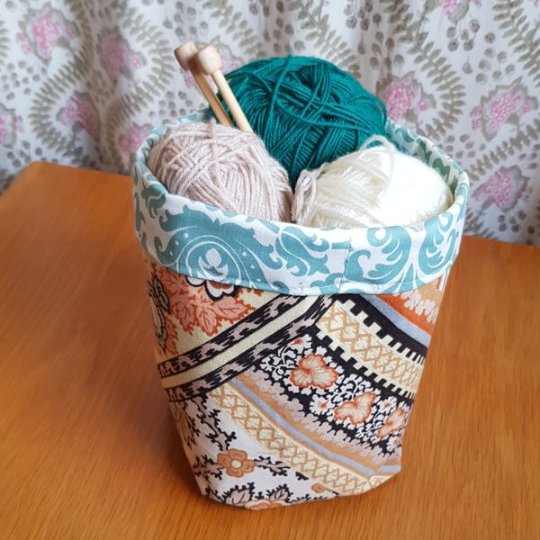 Fabric storage basket: vintage Sanderson print with coordinating lining