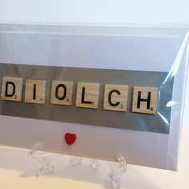 Diolch (Thank you) scrabble handmade Welsh greetings card 