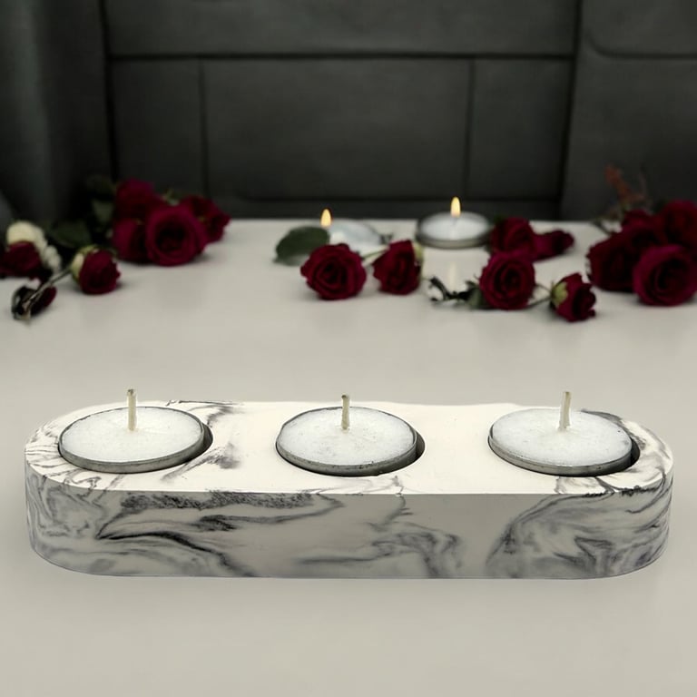 Marbled Triple Tealight Holder - Trio Candle Holder Marble Home Decor