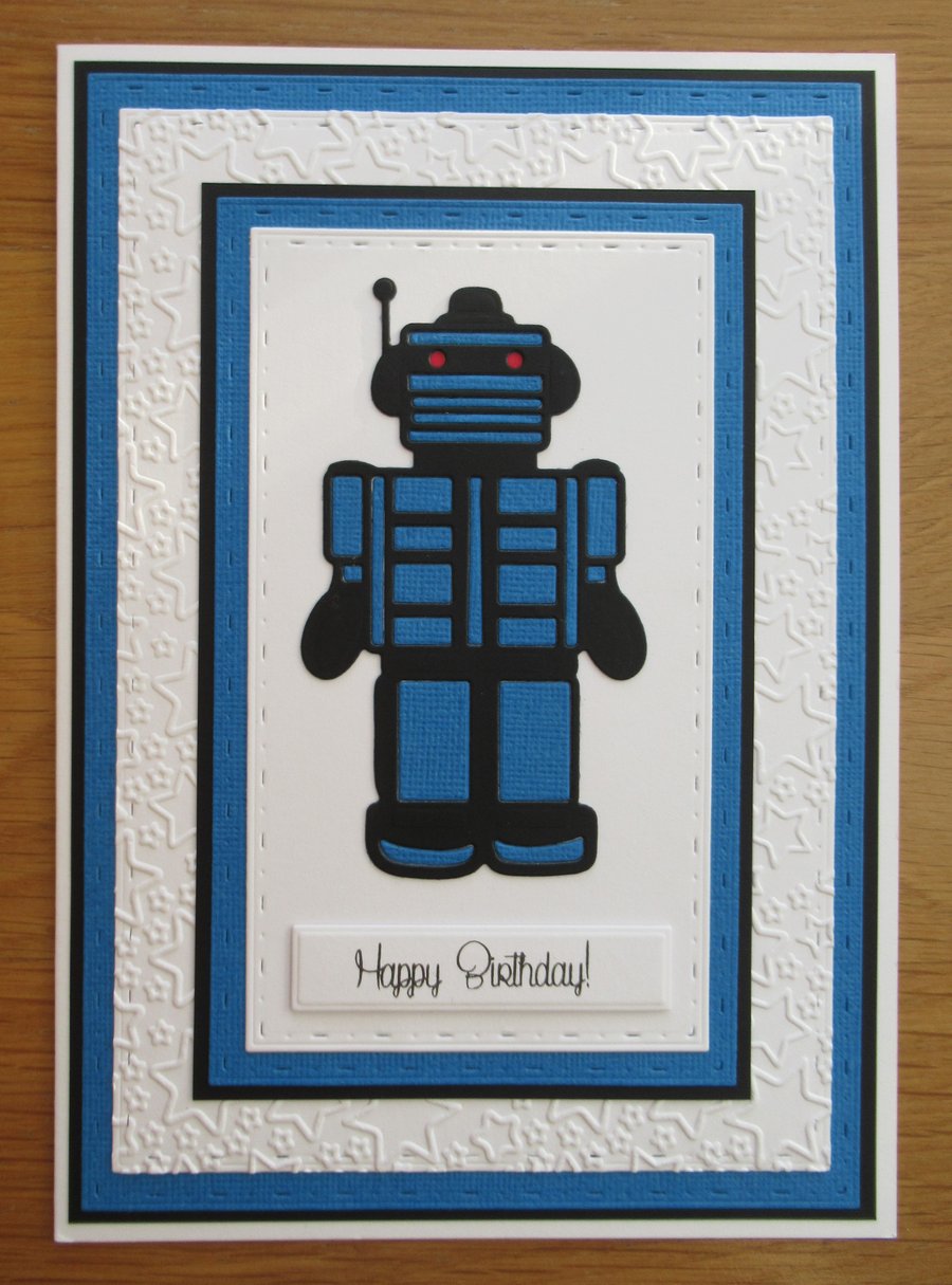 Robot - A5 Birthday Card - Bright Blue