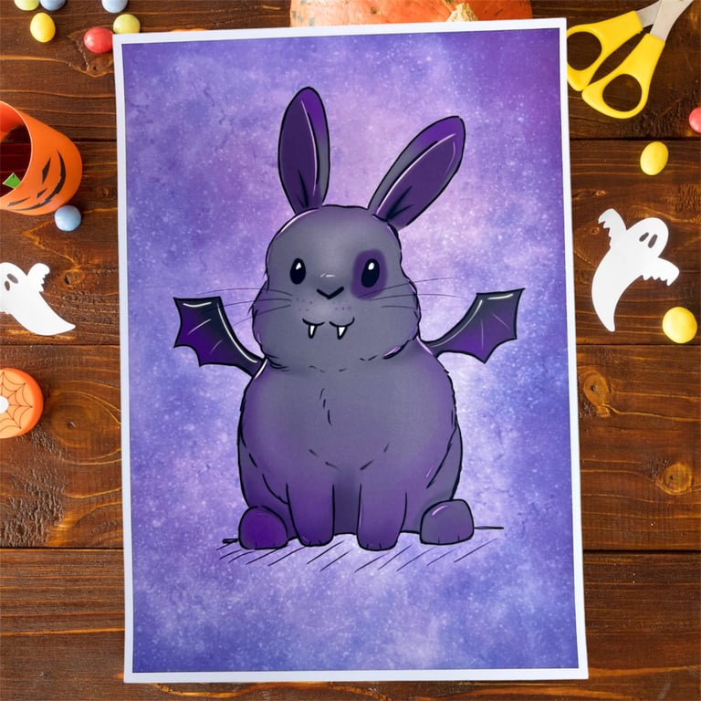 Hector Halloween vampire bat bunny A5 print