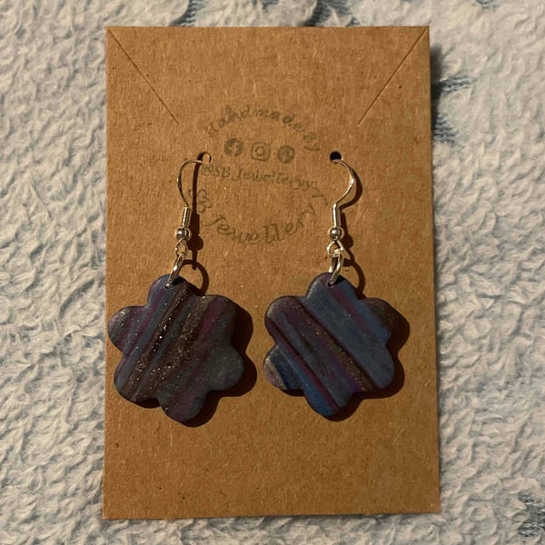 Handmade Polymer Clay Purple Marble Mix Earrings (Clip On’s Available)