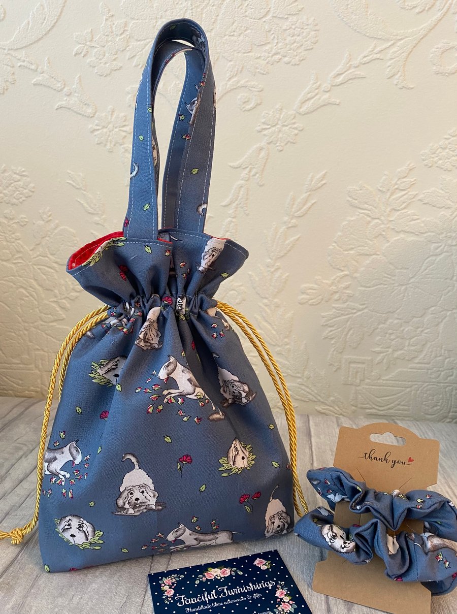 Beautiful Childs Bag - Dolly Bag  with matching hair scrunchies - girls bag set