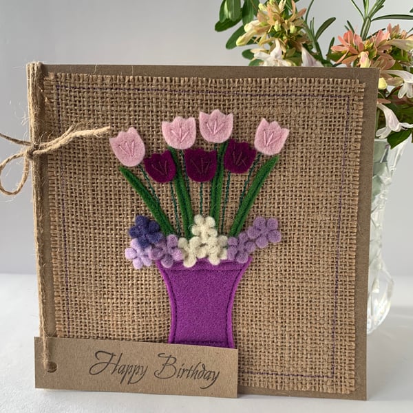 Handmade Birthday Card. Pale pink and lilac flowers. Keepsake card.