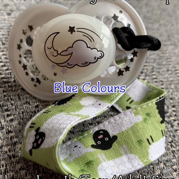 Custom (Blue Colours) LONG LENGTH - ADULT Pacifier Clips