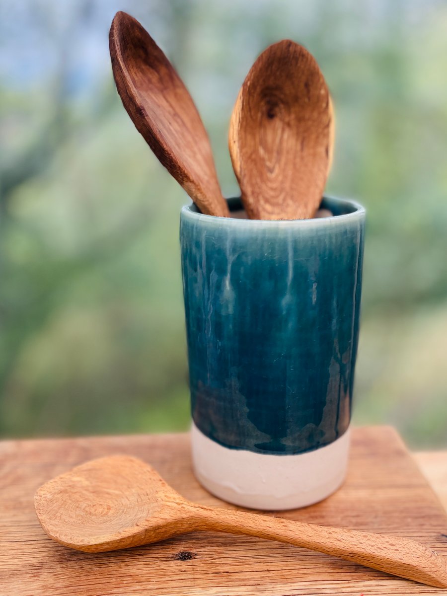 Hand thrown stoneware utensil pot