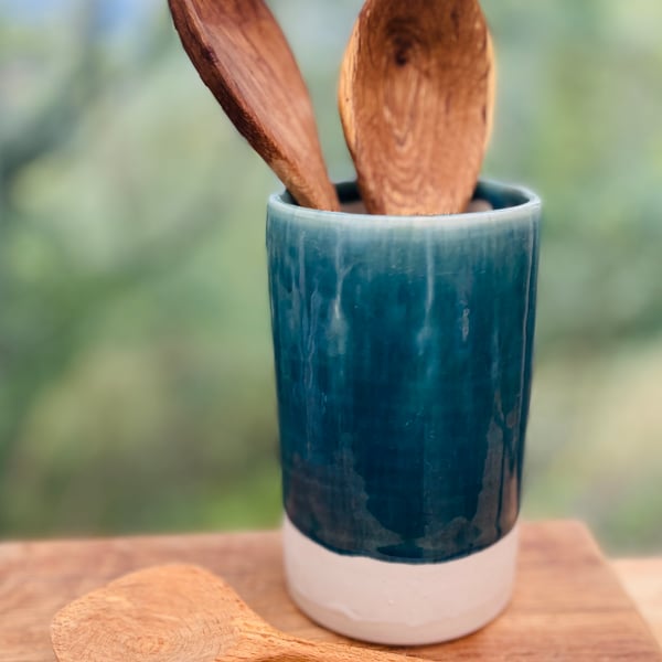 Hand thrown stoneware utensil pot
