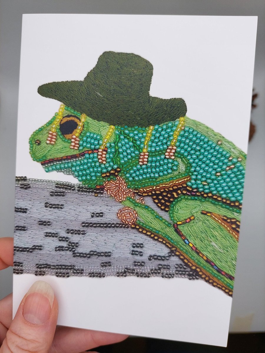 Australian frog in a cork hat greeting card