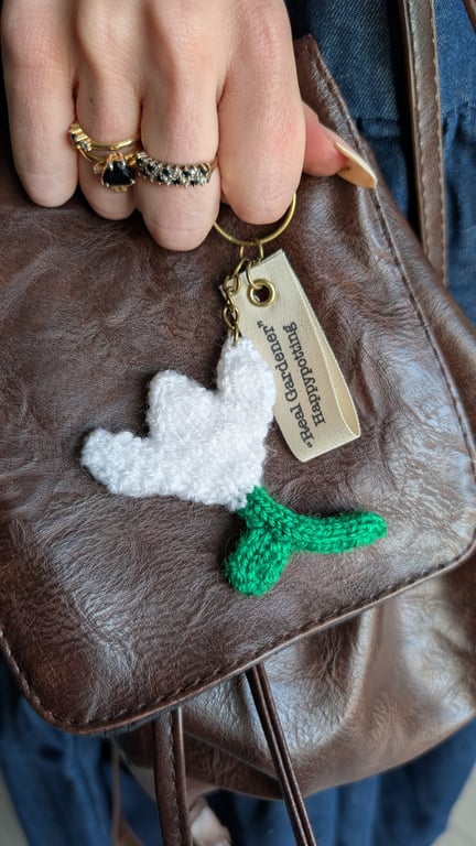 Happypotting 'Real Gardener' Handmade Tulip Keyring Gift Set - WHITE