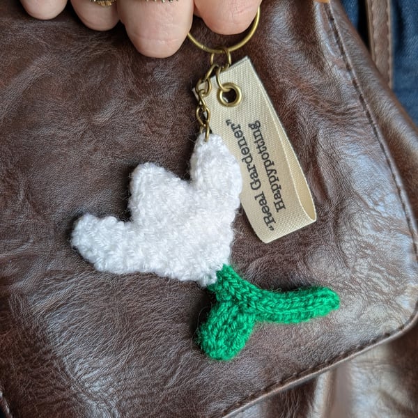 Happypotting 'Real Gardener' Handmade Tulip Keyring Gift Set - WHITE