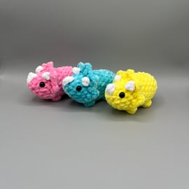 Handmade Crochet Mini Triceratops Dinosaur Plushie