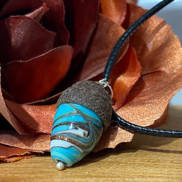 From Tiny Acorns - Pale Blue Lamp Work Acorn Pendant.