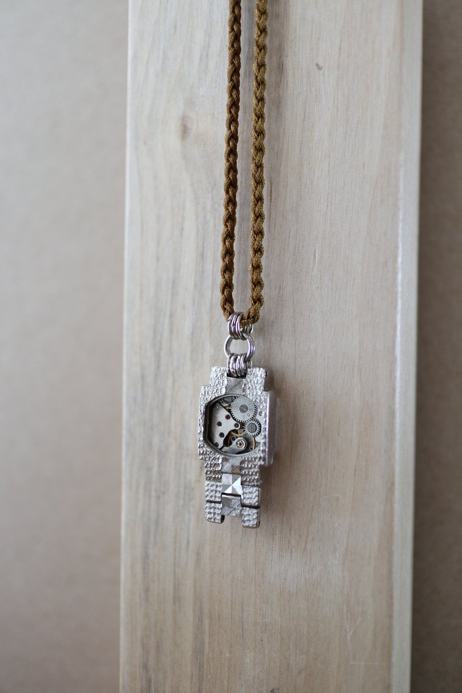 Upcycled dark mustard yellow colour theme ladies watch movement necklace