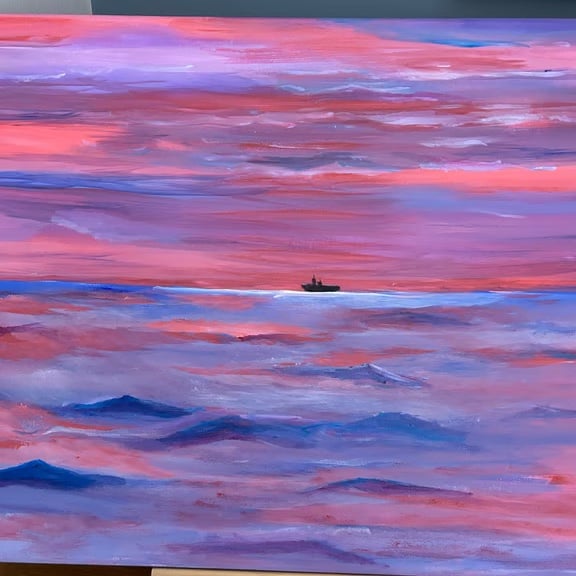 Pink sunset original 20x16" acrylic painting