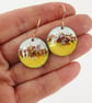 Copper Textured Dangle Earrings in Yellow and White with Glass Sprinkles - Image 3