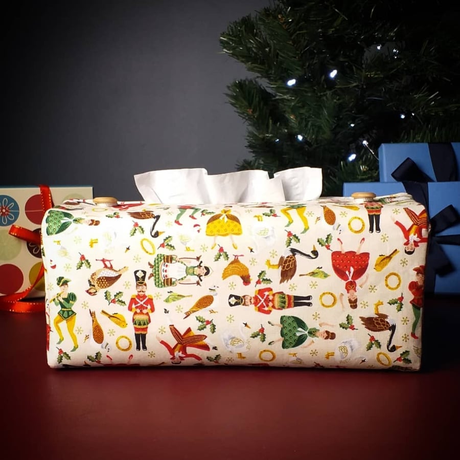 Rectangle Tissue Box Cover Size 'A' - Twelve Days of Christmas Design