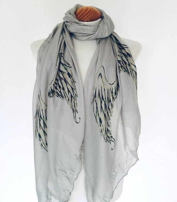Angel Wings Scarf Boho Fashion. Spiritual Gift. Grey. Lightweight