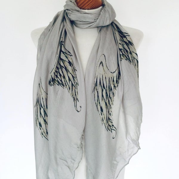 Angel Wings Scarf Boho Fashion. Spiritual Gift. Grey. Lightweight