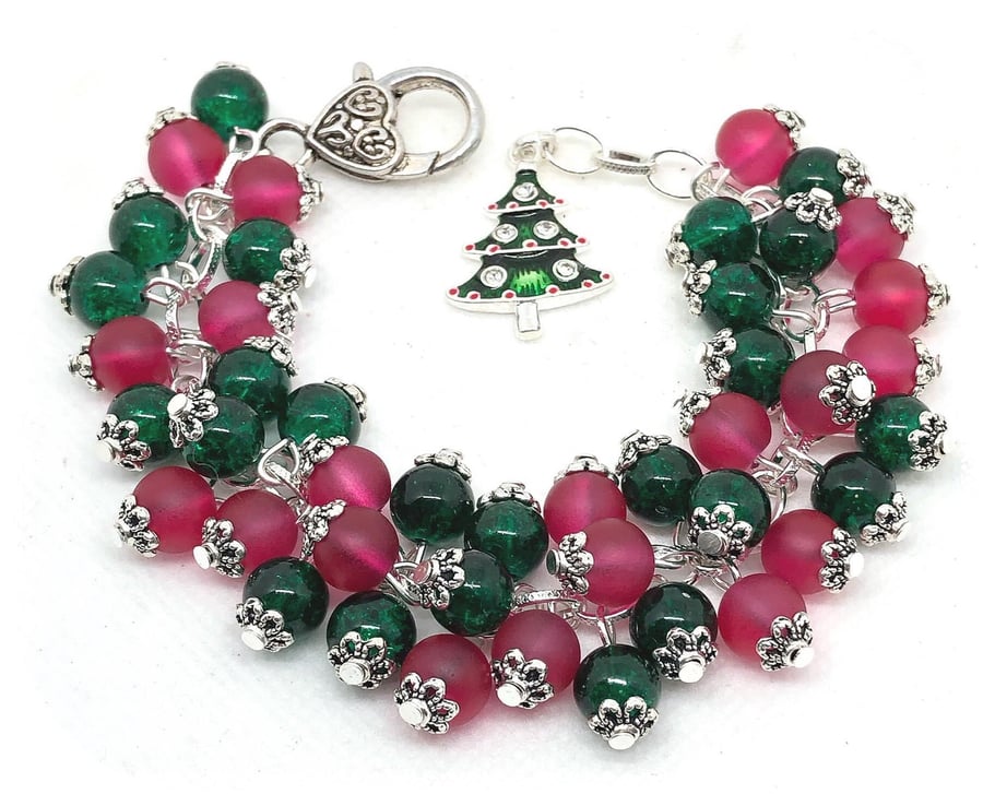 OOAK Christmas Tree cluster bracelet 