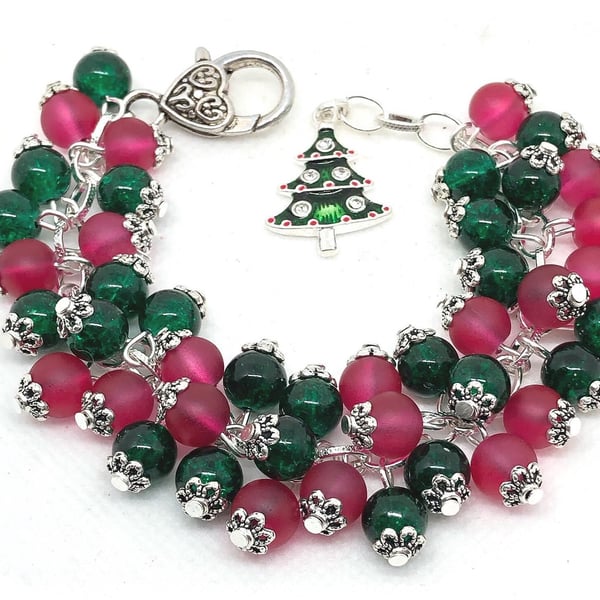 OOAK Christmas Tree cluster bracelet 