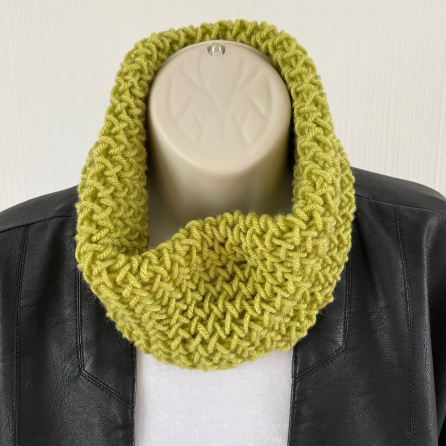 Light Green Knitted Neck Warmer, Cowl Snood, FREE DELIVERY 