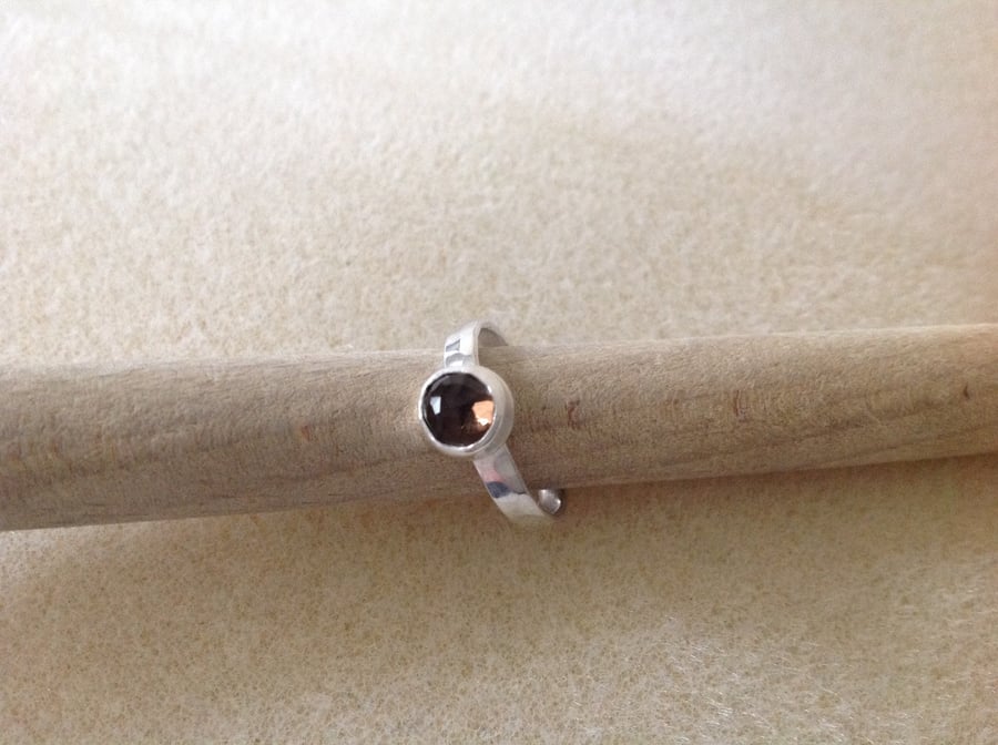  Smoky Quartz rose cut sterling and fine silver ring