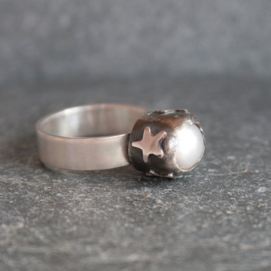 Sterling silver and pearl statement ring
