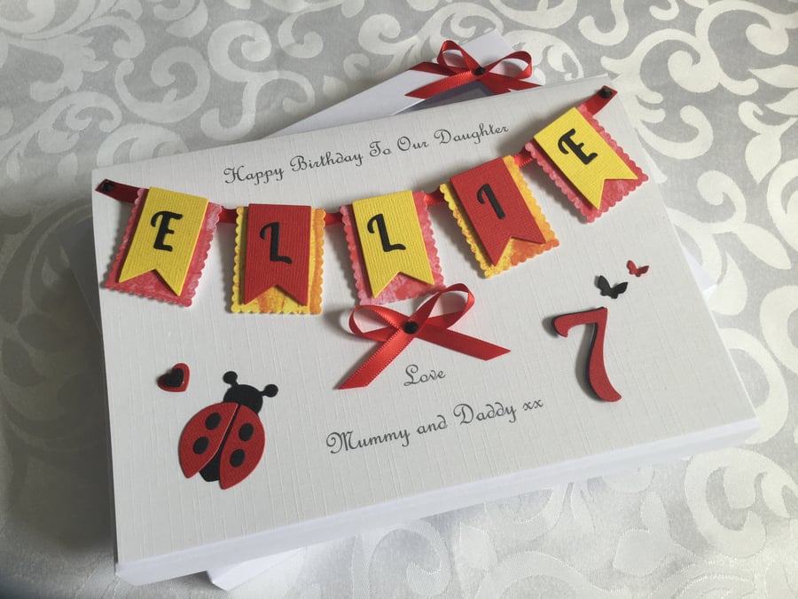 Personalised Ladybird Birthday Card Daughter Granddaughter Any Age 1st 7th 10th 