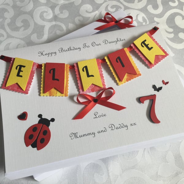 Personalised Ladybird Birthday Card Daughter Granddaughter Any Age 1st 7th 10th 