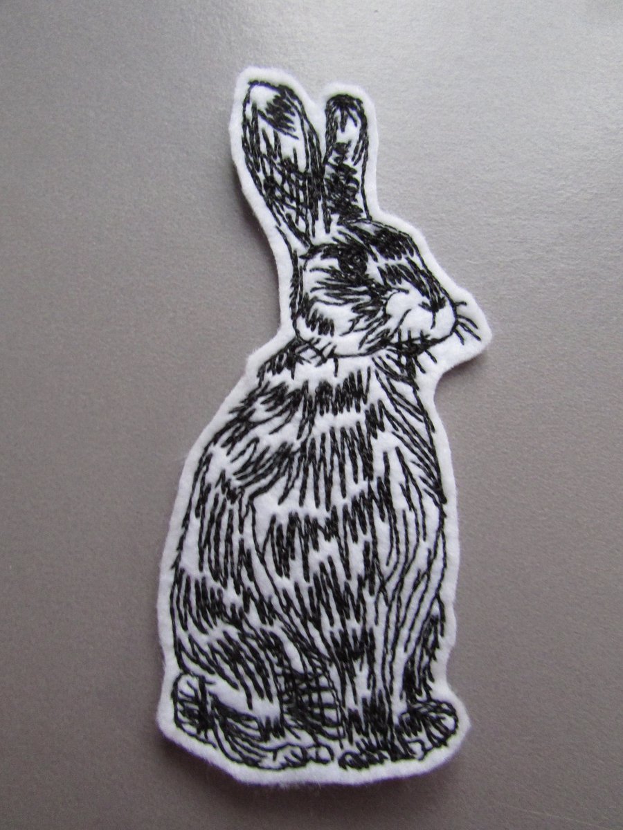 Vintage Hare Rabbit Embroidered Sew on Applique Patch