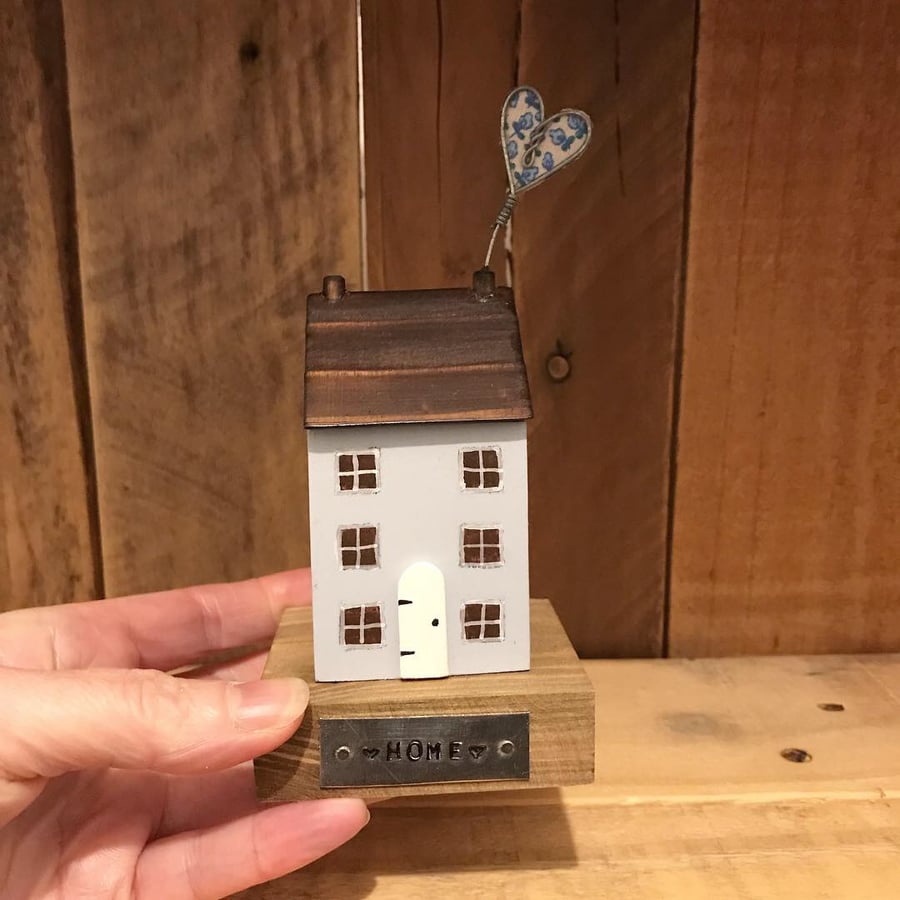 Blue Wooden Cottage with Heart Home Gift