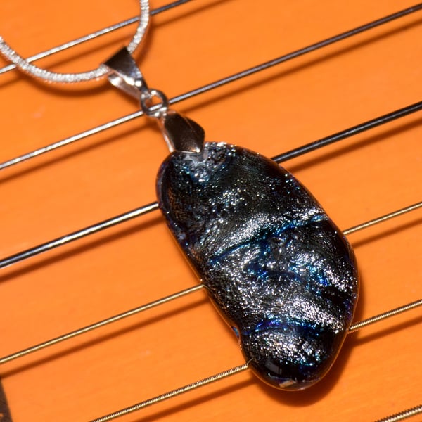 Silver and Blue Pendant - Fused Dichroic Glass - 1161