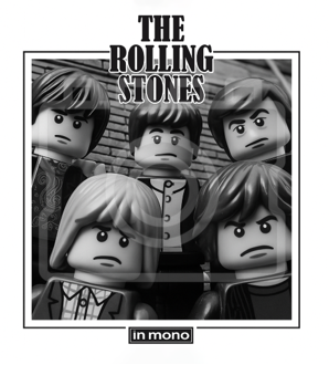 LEGO-Inspired The Rolling Stones – In Mono 5x5" Print (Mounted for 9x9" Frame)