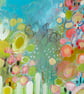 Neighbours Hollyhocks - Original Abstract Floral Painting in Peach and Lemons - Image 1