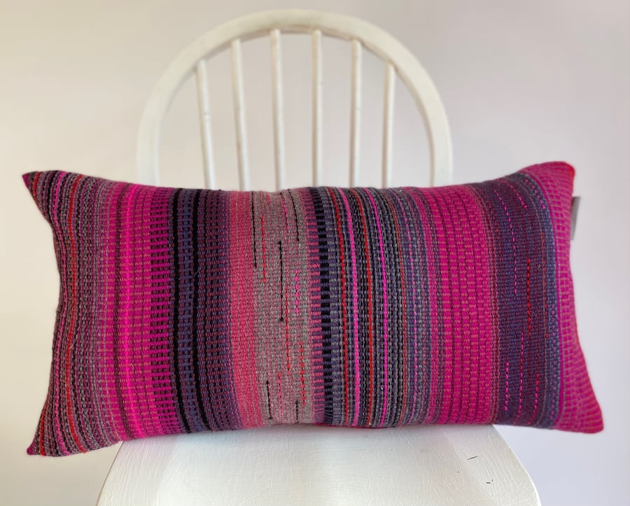  Hand woven cushion, designed and made using100% wool by Yvonne Skelton