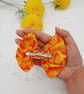 Clip on hair bow set, peacock and yellow giraffe cotton fabric.   - Image 2