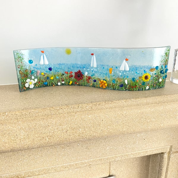 Fused glass “tranquillity “  beach stand up wave 