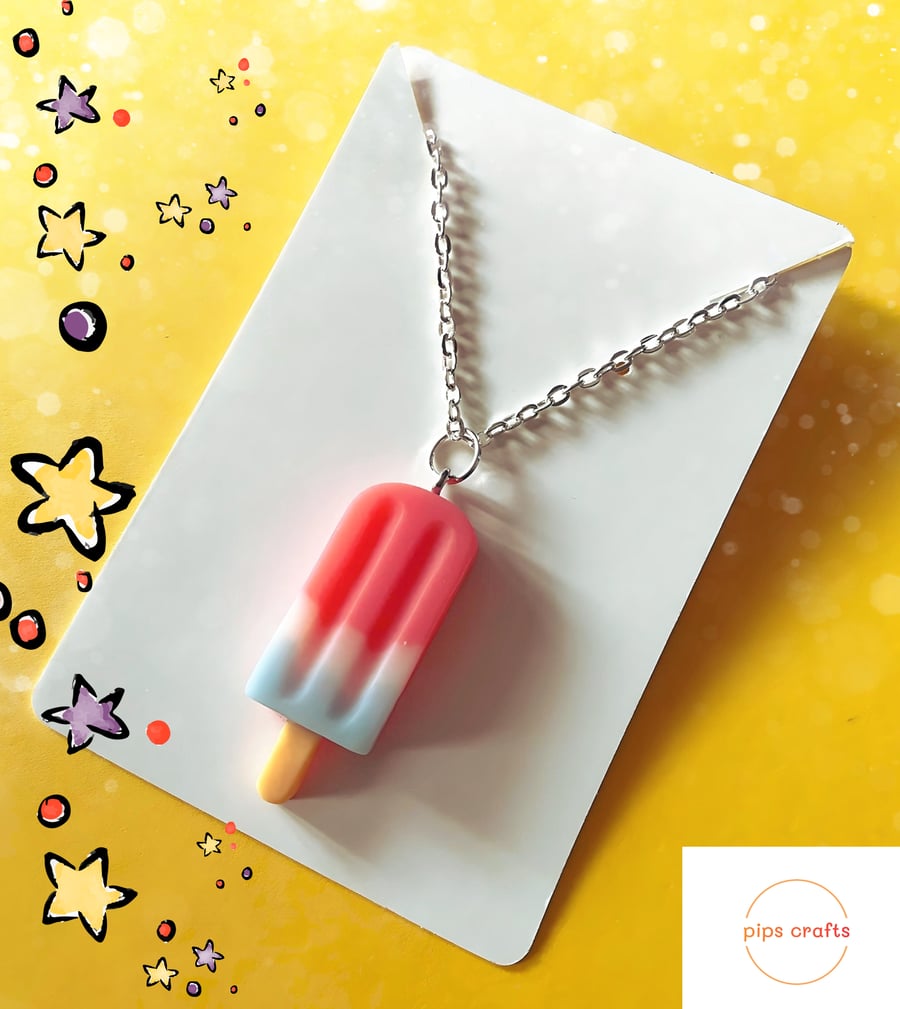 Fun Large Ice Lolly Necklace, 18 Inch Chain, Quirky Handmade Jewellery 