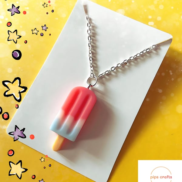 Fun Large Ice Lolly Necklace, 18 Inch Chain, Quirky Handmade Jewellery 
