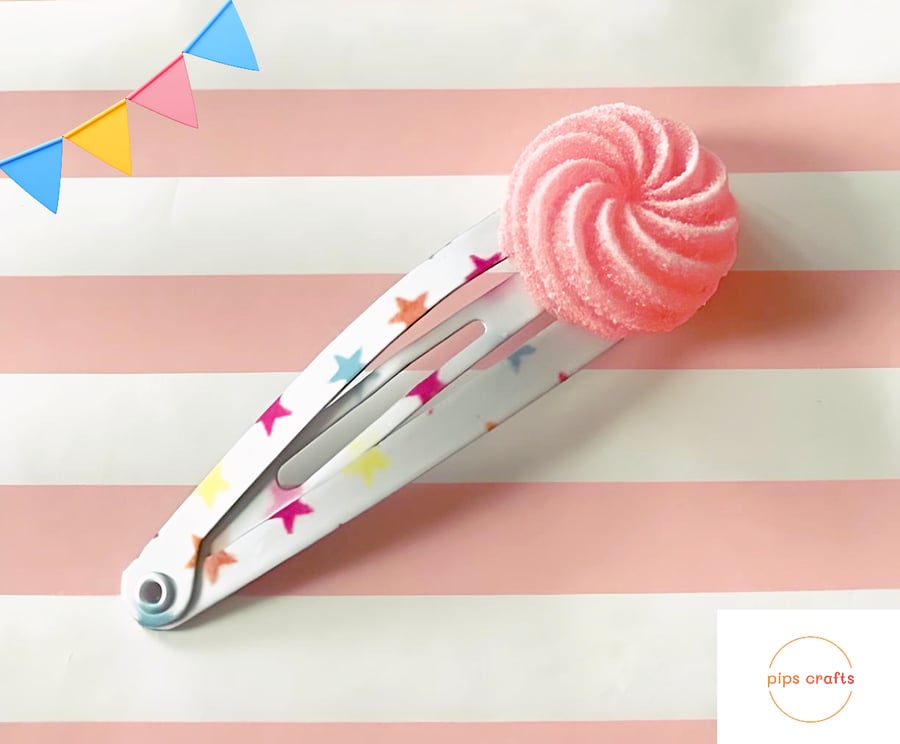 Cute Pink Swirls Candy Hair Clip - Sweets Handmade Hair Accessories