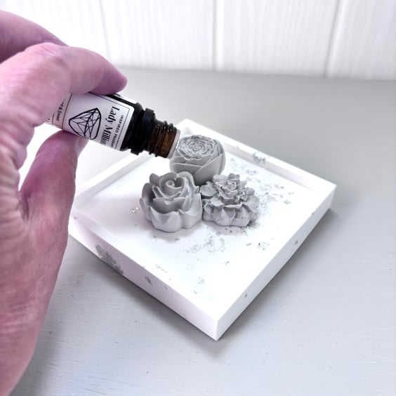 Peony & Rose Essential Oil Diffusers on Silver Foil Plate Gift