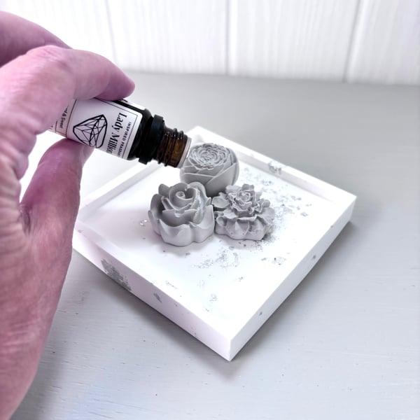 Peony & Rose Essential Oil Diffusers on Silver Foil Plate Gift