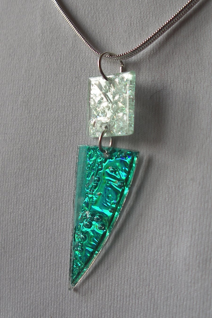 Metallic turquoise and pale green pendant.