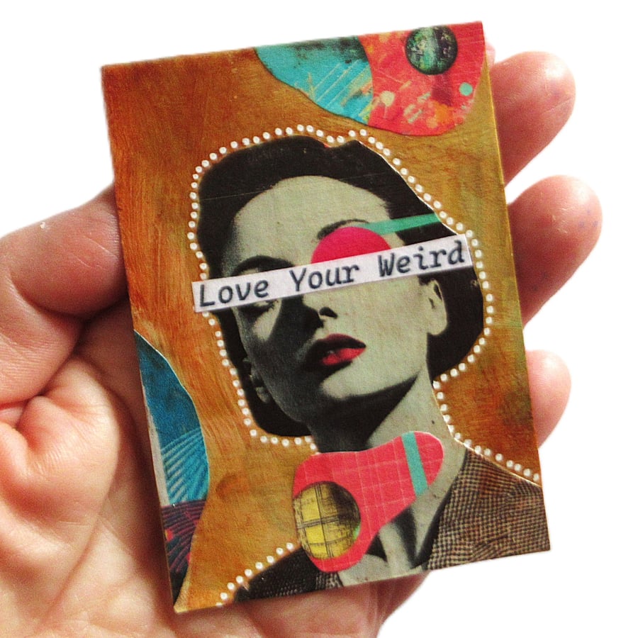 Miniature ACEO Feminist Intuition Artwork Female Portrait Art TRUST YOUR GUT