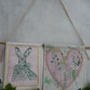 Reserved for Helen - Fabric Hare and heart hanger on willow