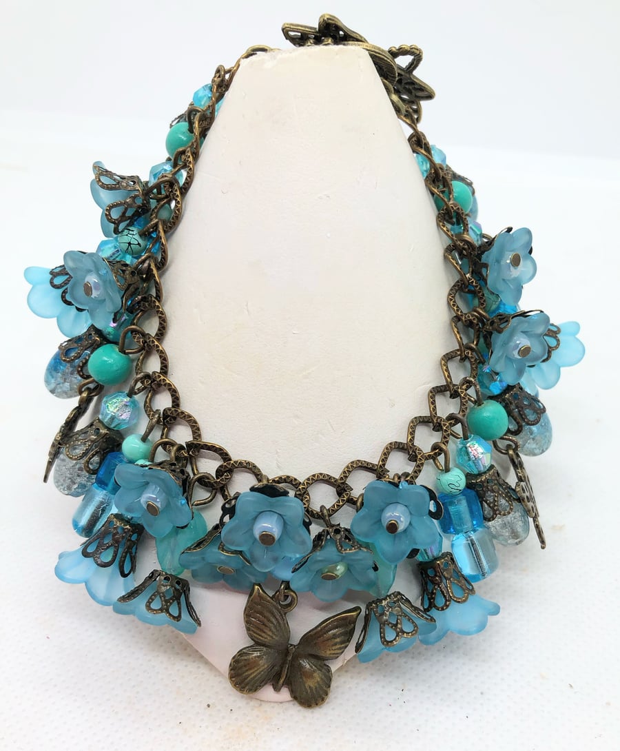 SALE OOAK Bronze Butterfly floral charm bracelet