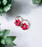 Fire Red Flower Hoop Earrings - Image 4